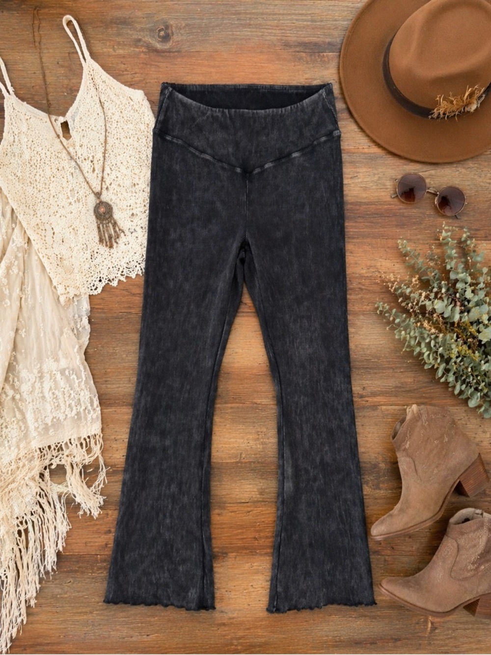 Free People Movement Acid Wash Flare Leggings Gray High Rise Boho Yoga Pants